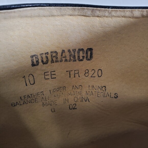 Durango 10 EE TR820 Black Leather 7" Side Zip Boots Men Western Boot Shorty Wide - Picture 8 of 9